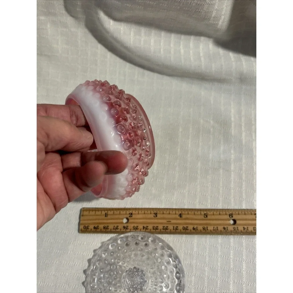 Vintage Fenton Opalescent Cranberry Hobnail Vanity Dresser Powder Box